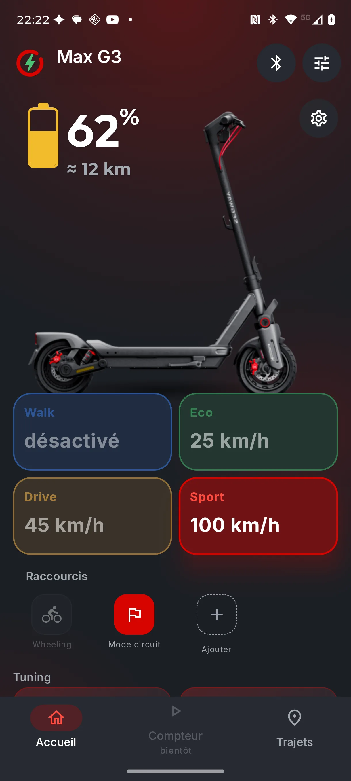 App home screen, Max G3 connected