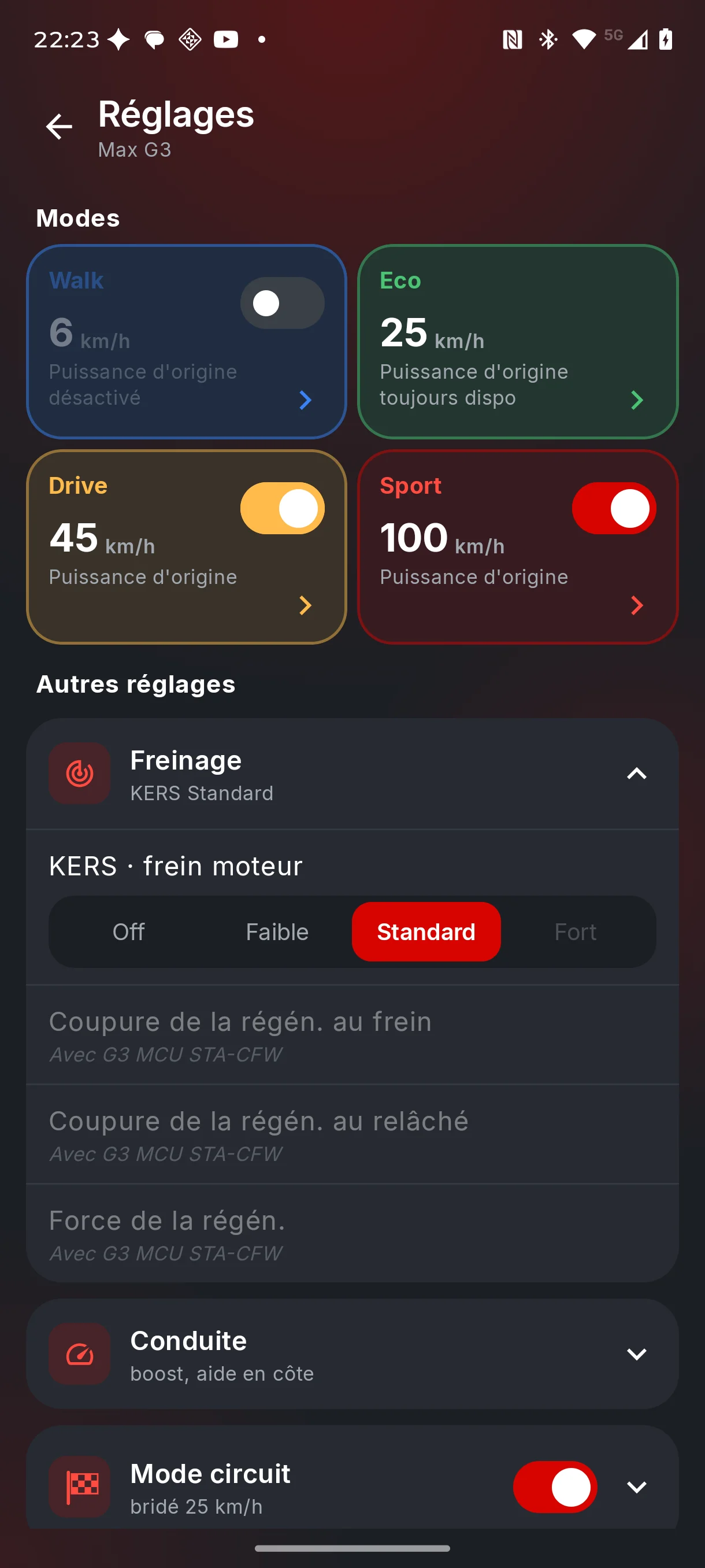 Engine braking and KERS in the app, real settings